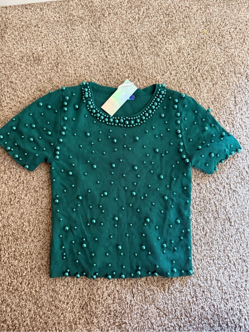 Emerald Green Beaded Knit Top
